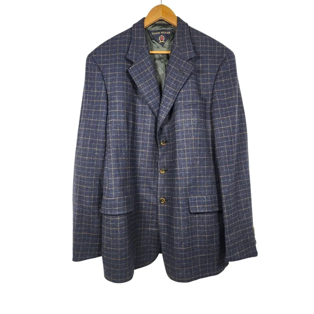 Tommy Hilfiger Union Made USA Vintage Men's Wool‎ Blazer Coat Plaid 44L